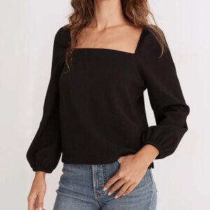 Madewell Crepe Square-Neck Puff-Sleeve Top - Large
